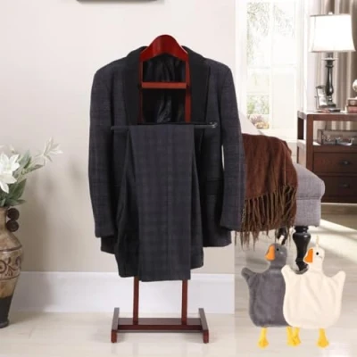 Imagen de Galan De Noche para Hombre Y Mujer, Multifuncional Perchero Pie, 45,7 x 38 109 cm, Dormitorio con Rejilla Pantalones, Marrón Rojizo