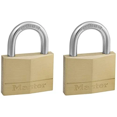 Imagen de Master Lock 150EURT Lote de 2 Candados Ancho con Cuerpo Latón Macizo, Dorado, 6.8 x 5 1.4 cm