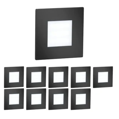 Imagen de ledscom.de 10 LED luz de escalera/luz pared empotrada FEX para interior y exterior, angular, negro, 85 x 85mm, blanco frío
