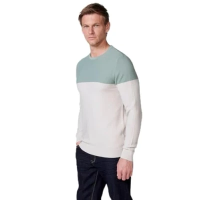 Imagen de Jersey tricot de algodón manga larga y cuello redondo dos colores, color Kaki para Hombre