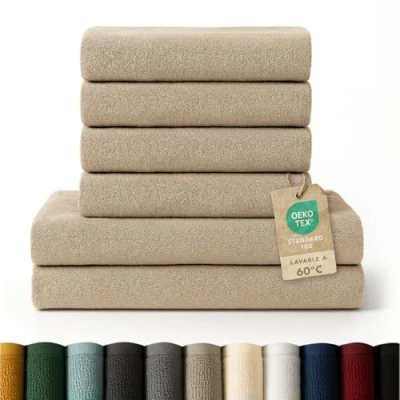 Imagen de Blumtal Juego de 2 Toallas Baño (70x140cm) + 4 Manos (50x100cm) Suaves y Absorebentes, 100% algodón, Certificado Oeko Tex 100, Taupe