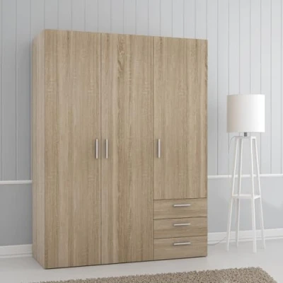 Imagen de Forte Armario clásico Brooklyn 140 con 3 Puertas y cajones, Madera de Roble Sonoma, 139,4 cm Ancho, 185 Alto, 54,2 Profundidad