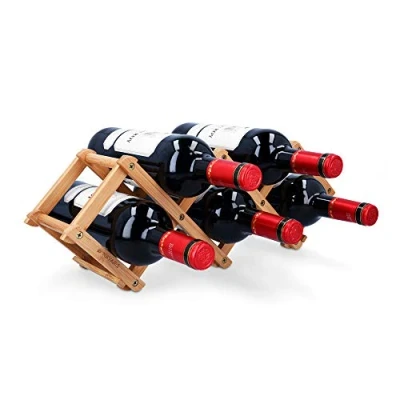 Imagen de Navaris Estante para almacenar Botellas de Vino Botellero pequeño bambú 5X Botella Estantería pequeña Plegable Soporte vinos