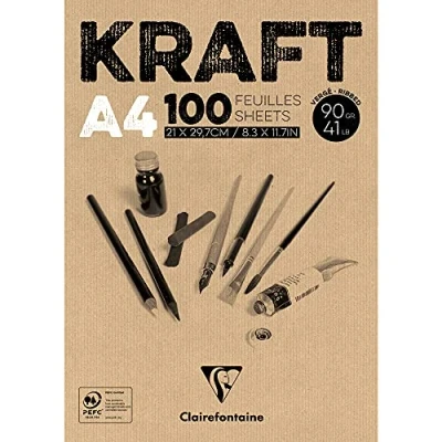 Imagen de Clairefontaine Ref 96545C Almohadilla adhesiva Kraft (100 hojas) Tamaño A4 (297 x 210 mm), papel 90 g/m², sin ácido, pH neutro, apto para pintar y dibujar Marrón