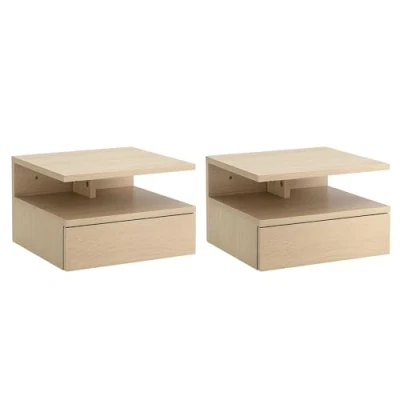 Imagen de HOMCOM Set de 2 Mesitas Noche Flotantes Mesillas Pared con 1 Cajón y Estante Abierto Diseño Moderno para Dormitorio 35x32x22,5 cm Roble