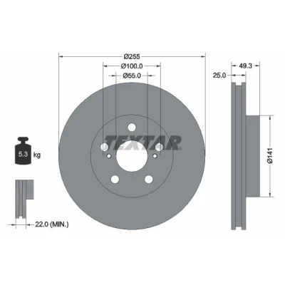 Imagen de TEXTAR PRO 92225003 Disco de freno 255 25 05/07 100 ventilación interna revestido sin perno sujeción rueda, buje rueda