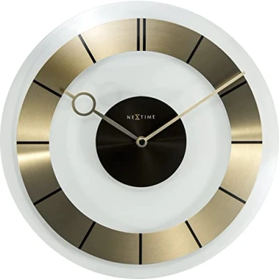 Imagen de Reloj de pared NeXtime &quot;RETRO&quot; silencioso, vidrio y metal, dorado, redondo, ø 31 cm