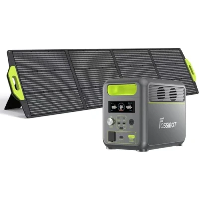 Imagen de FOSSIBOT F1200 Estación de energía portátil 1200 W con panel solar 200 W, generador 1024 Wh (pico 2400 W), batería LiFePO4, 220 V 240 V, plegable USB, IP65, para