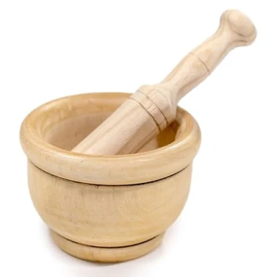 Imagen de MGE Juego de Mortero y Mazo Madera Cocina para Triturar Especias Molinillo Manual Ajo, Hierbas Triturador 14 cm