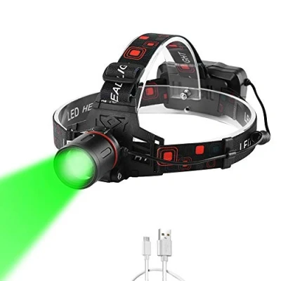 Imagen de Linterna Frontal con Luz Verde, WESLITE 1000 Lumen LED Recargable de Caza Cabeza Verde Zoomable para Pesca, Visión Nocturna, Camping (Luz Verde)