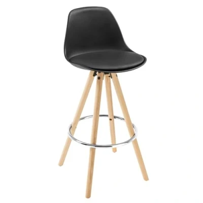 Imagen de WOLTU 1x Taburetes de Bar con Respaldo, Marco Madera Maciza Imitación Cuero, para Cocina, Sillas Alto Cocina Altas Negro BH45sz 1