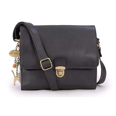 Imagen de CATWALK COLLECTION Piel Mensajero/Bolso Bandolera/Cuerpo Cruzado Para iPad/Tablet Mujer Cuero Vintage DIANA Negro