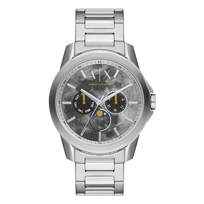 Imagen de Armani Exchange Reloj para Hombre, Movimiento de cuarzo multifunción, 44MM Caja acero inoxidable plateada con correa inoxidable, AX1736, Tono plateado y grunge