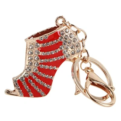 Imagen de Porte Clef Strass, Señora Regalo Rhinestone Stiletto Tacón Alto Zapato Cristal Azul Esmalte Llavero Multicolor Oro