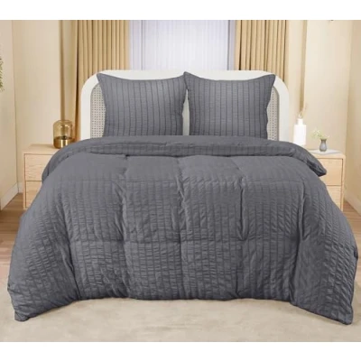 Imagen de Utopia Bedding Seersucker Funda Nordica Cama 180 Juego de Nórdica Microfibra 240x260 cm y 2 Almohada 65x65 (Gris)