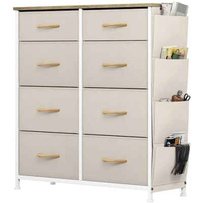 Imagen de YITAHOME Cajonera de Tela con Bolsillos Laterales, Ganchos,Cómoda Tela,Unidad Almacenamiento,con 8 cajones Extraíbles,Cómoda para Sala Estar,Dormitorio, habitación Infantil,Beige
