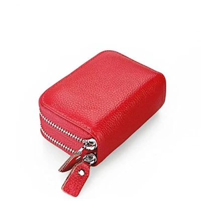 Imagen de AprinCtempsD RFID Cartera Tarjeteros Piel Genuino Monedero Pequeñas Portatarjetas Mini Cremallera para Mujer Hombre (Rojo)