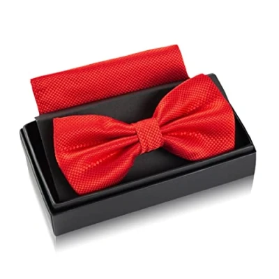 Imagen de Massi Morino Pajarita roja con pañuelo para hombre Set de traje boda ajustable rojo fuego