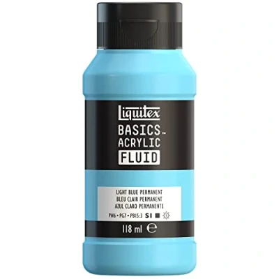 Imagen de Liquitex Basics Fluid Pintura acrílica de consistencia fluida, secado rápido, resistente a la luz, impermeable, acabado satinado permanente, bote 118 ml, azul claro permanente
