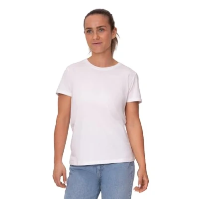 Imagen de DANISH ENDURANCE Camiseta de Algodón Orgánico para Mujer Manga Corta, Cuello Redondo o en V…, Blanco, L