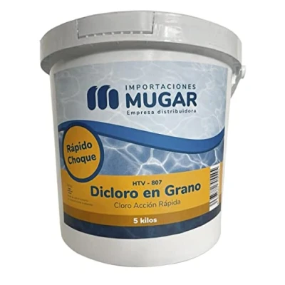 Imagen de Mugar Cloro Choque de Acción Rápida Dicloro Granulado en Tarrinas 5kg Tratamiento Inicial para Limpieza Piscinas