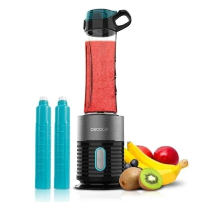 Imagen de Cecotec Batidora de Vaso Individual Power Titanium 650 EasyGo Inox. 650W, Cuchilla 4 hojas con Recubrimiento Titanio Negro, Incluye 2 Tubos Refrigeradores y Vasos Resistentes 600ml