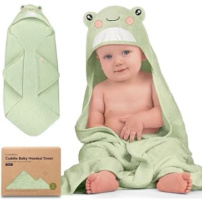 Imagen de KeaBabies Toalla de baño Toallas con Capucha Suave para bebé bambú orgánico Infantil Natural (Frog)