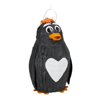 Imagen de Relaxdays Penguin Piñata Pingüino, Alas Móviles, para Colgar, Fiestas Cumpleaños Niñas, Rellenable, de Papel, Negra, Color, 1 Unidad (10031492)