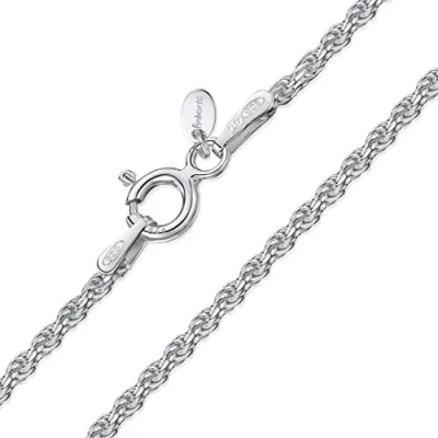 Imagen de Amberta® Joyería Collar Fina Plata de Ley 925 Cadena Soga (Corda) 1.5 mm 40 45 50 55 60 cm (45cm)