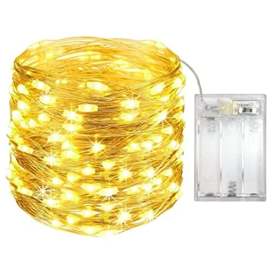 Imagen de OEMG 12M Guirnaldas de Luces con Pilas [con Destello Modos],120Leds 12 Metros Alambre Cobre, Cadena Pilas, Mini Led a Guirnalda para Navidad [Blanco Cálido]
