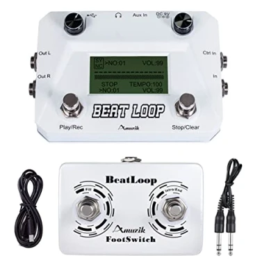 Imagen de Amuzik Looper Electric Guitar Effect Pedal of Beat Loop Pedals Drum Machine 40 Drums Rhythm 50min Recording Time One Man Band with USB Cable