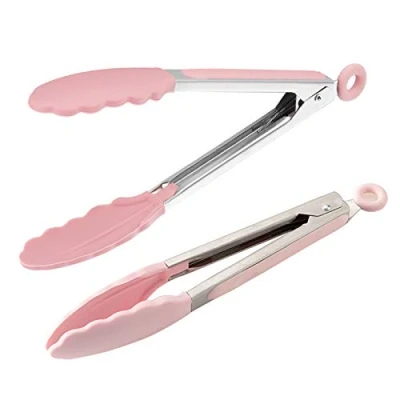 Imagen de Y H pinzas de cocina silicona acero inoxidable suministros para barbacoa rosa 27 cm