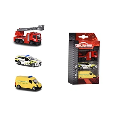 Imagen de Majorette 212057262007 3 Pack Vehículo de emergencia noruego Paquete vehículos noruegos con coche policía en modelo Volvo V90, Ambulancia y camión bomberos metal, 7,5 cm,