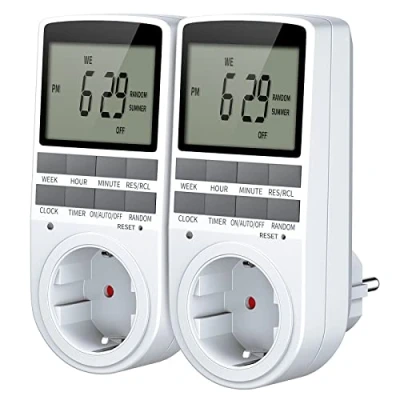 Imagen de Temporizador Enchufe Digital, Programador con Pantalla LCD Grande, 10 Programas Diarios, Función de Horario Verano y Aleatoria, Programable Ahorro Tiempo Energía 2 Packs EU Plug