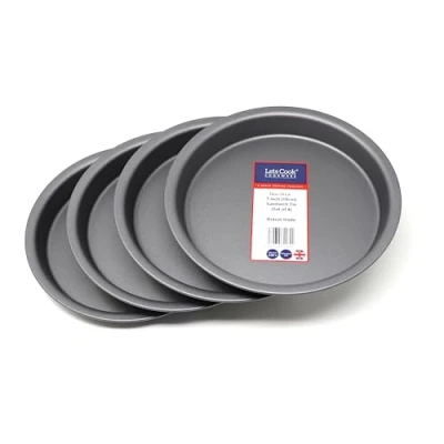 Imagen de Lets Cook Cookware Latas de sándwich base fija 7 pulgadas para pasteles capas, juego 4, 18 cm, compatibles con freidora aire, fabricadas en Reino Unido PFOA y sin BPA,