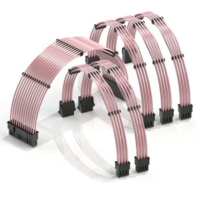 Imagen de LINKUP 30cm Extensión de Cable PSU 18AWG Chaqueta Teflón Cobre Libre Oxígeno (OFC) con Kit Peine Compatible RTX3090┃1x 24P (20+4) MB┃2X 8P (4+4) CPU┃3X (6+2) GPU┃300mm Rosa