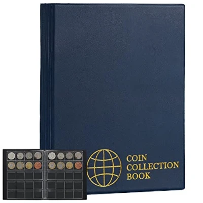 Imagen de Álbumes de monedas 200 bolsillos, 45 x milímetros/ 1.8 pulgadas, cuadrícula, azul, 10 páginas, soporte para colección monedas, Azul Prusia CS0220BL