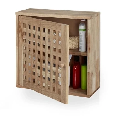 Imagen de Relaxdays Mueble de Baño Colgante 2 Niveles, Nogal, Cierre Magnético, Armario Pared, Cocina, 42 x 18 cm, Natural, Madera