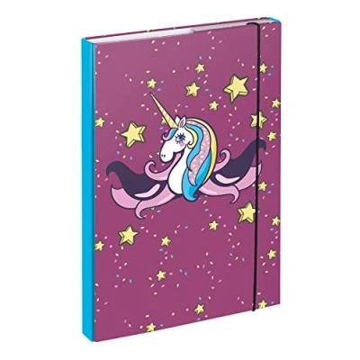 Imagen de Baagl Carpeta para mochilas escolares A4 niños con goma elástica y solapas interiores grapas, caja de colección niñas (unicornio)