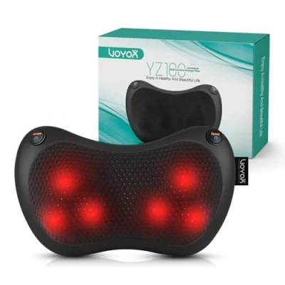 Imagen de VOYOR HEALTH Cojín de Masaje Shiatsu，Masajeador Cuello Espalda con Calor, Masajeador Amasado Tejido Giratorio 3D，3 Velocidades Incluye Cinturón Extensión,Casa, Oficina, Coche (Negro)