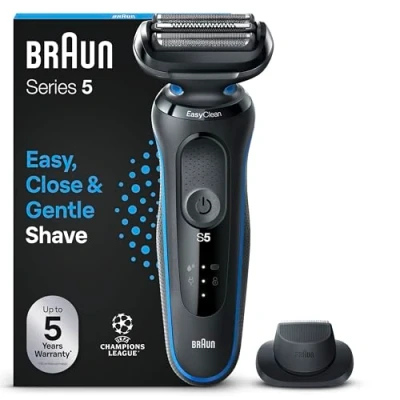 Imagen de Braun Series 5 Afeitadora Eléctrica Hombre, Máquina De Afeitar Barba con Recortadora Precisión EasyClick, EasyClean, en Seco y Mojado, Recargable, Inalámbrica, 51 B1200s, Azul