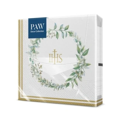 Imagen de PAW Servilletas Papel 3 Capas (33 x 33 cm) I 20 Unidades Perfecto para Comunión, Confirmación, Bautizo Ideal Niños y Niñas Elegante Decoración de Mesa Primera Comunión Herbal