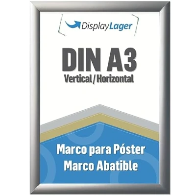 Imagen de DisplayLager Marco plegable plateado A3 con perfil de aluminio 25 mm, cristal protector antirreflectante, material fijación