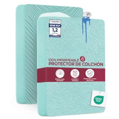 Imagen de Utopia Bedding Protector Colchón 160 x 200 30 cm Impermeable, Certificación Oeko Tex Funda Colchón, Cubre Transpirable, Elástico En Todo El Contorno Balneario Azul