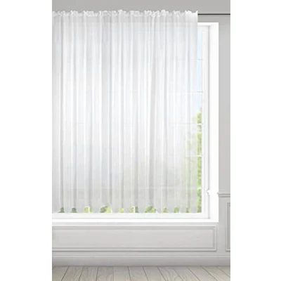 Imagen de Eurofirany Lucy Cortina de Velo Liso Transparente con Trenza Fruncido 1 ud. para Dormitorio, Salón Elegante 100% Poliéster