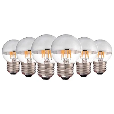 Imagen de KUNOQXHA bombilla LED Edison G45 de 4 W, Equivalente a 40 W punta plata cromada regulable vintage bombillas filamento E27 base blanca cálida 2700 K decorativa paquete 6