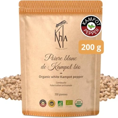 Imagen de Khla Pimienta Blanca de Kampot Orgánica 200g en Grano Fuerte y Potente Ingrediente Cocina Directo del Productor Especia Asiática Origen Camboya