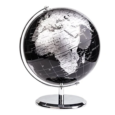 Imagen de Exerz 20cm Globo Terráqueo Mapa en Inglés Decoración de Escritorio educativa/geográfica/Moderna con una Base Metal Negro Metálico Diámetro: