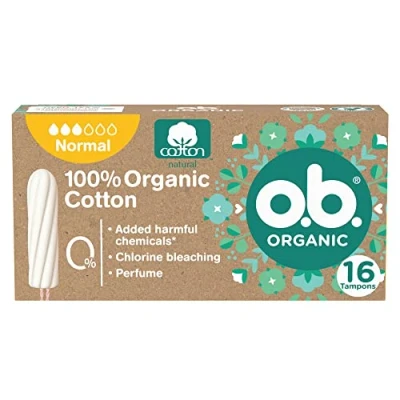 Imagen de O.B. ORGANIC tampones de algodón 100% orgánico (1 x 16 unidades), sin aplicador absorbencia normal, desechables libres sustancias nocivas