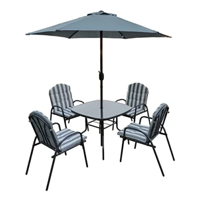 Imagen de KG KITGARDEN Conjunto Balcón/Terraza, 1 mesa centro, 4 sillones y parasol, Gris, Set Dakota